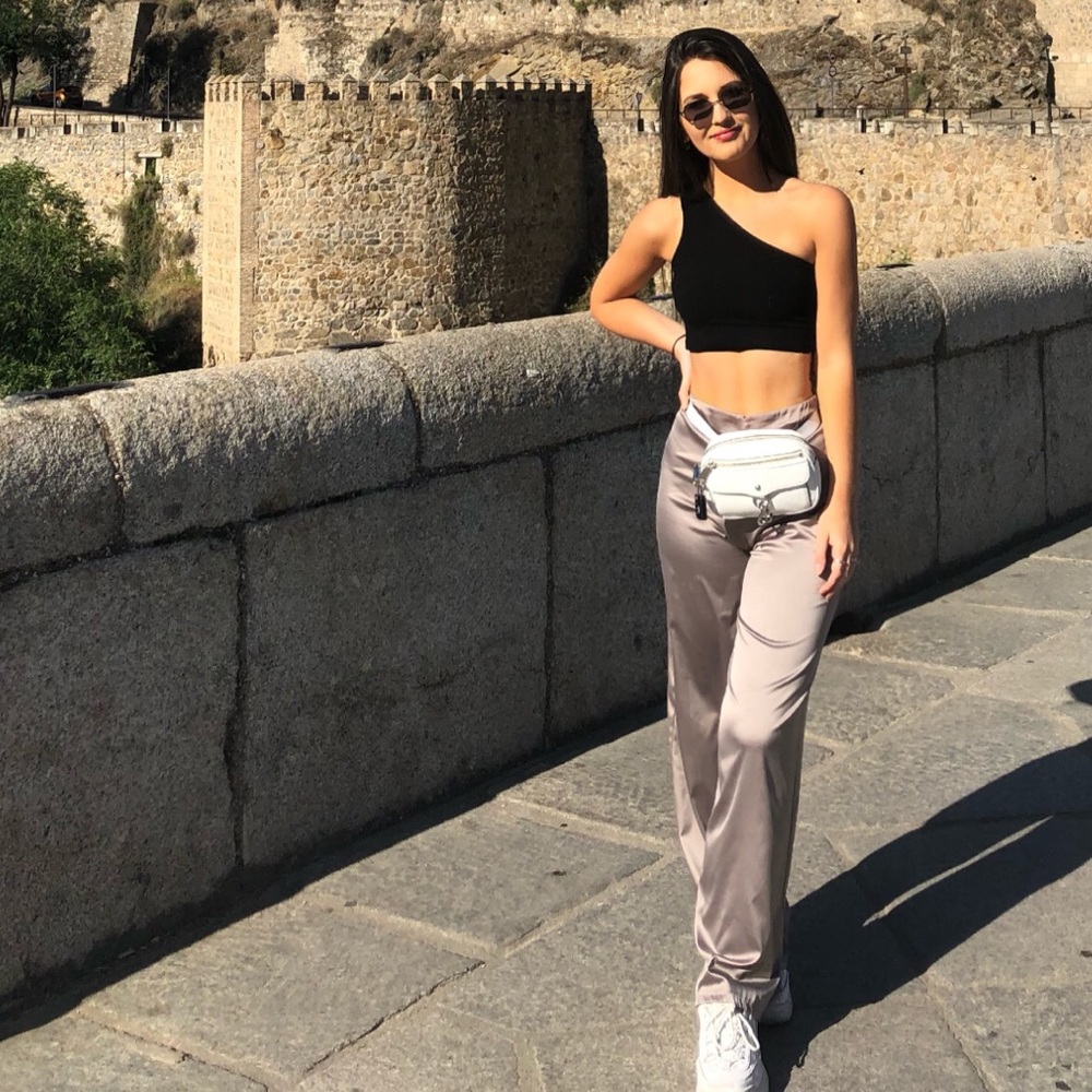 Zara silver grey silk satin pants
